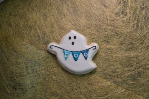 Gluten Free Ghost Boo decorated Halloween theme sugar cookie 