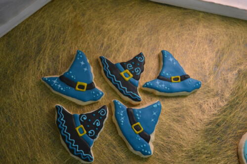 Gluten Free Witch's Hat decorated Halloween theme sugar cookie 